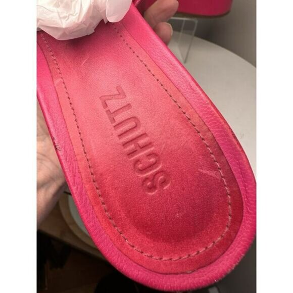 Schutz Hot Pink Leather Platform Wedge Sandals Sz 7.5 Barbie Y2K Chunky Festival - Picture 12 of 16
